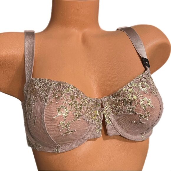 Victorias Secret Set Very Sexy Unlined Metallic mesh Balconette bra beige gold - Picture 3 of 3